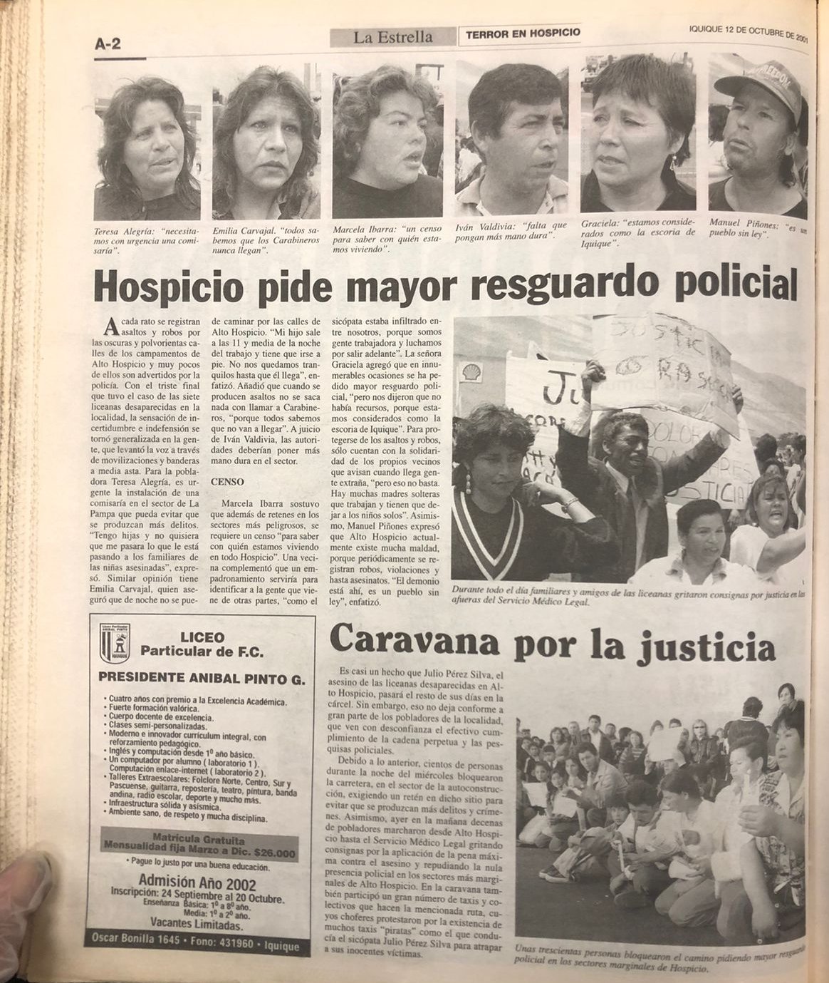 Hospicio pide mayor resguardo policial